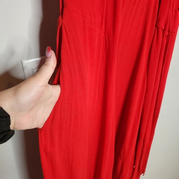 Banana Republic handkerchief hem red wrap midi dress. Belted. Size 12. Pockets - Picture 2 of 16